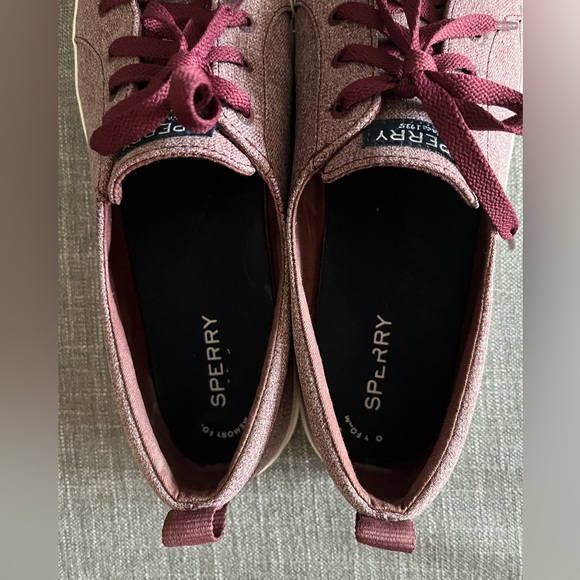 Sperry Crest Red Maroon Burgundy Sparkle Vibe Sneaker Womens 12 Y2K RARE Unisex - Picture 4 of 11